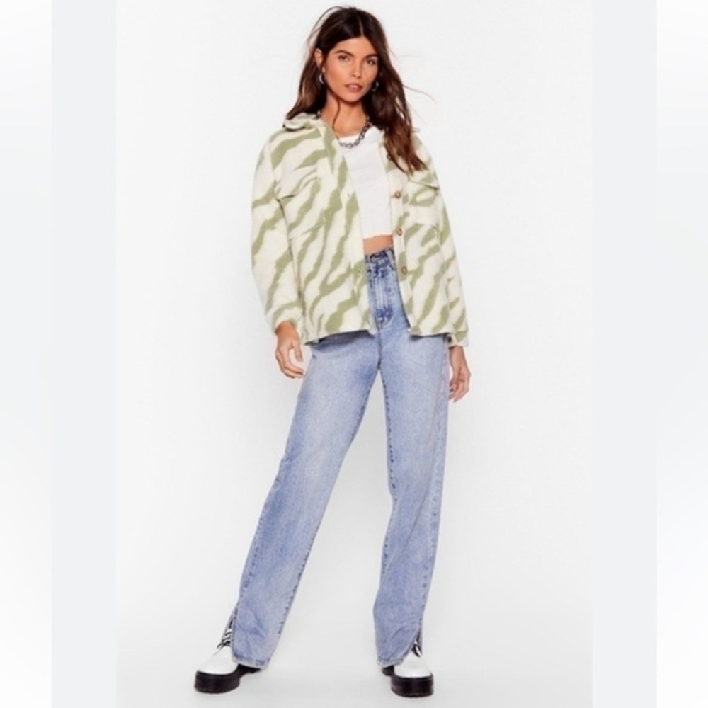 Nasty Girl Wool Blend Oversized Green & White Shacket